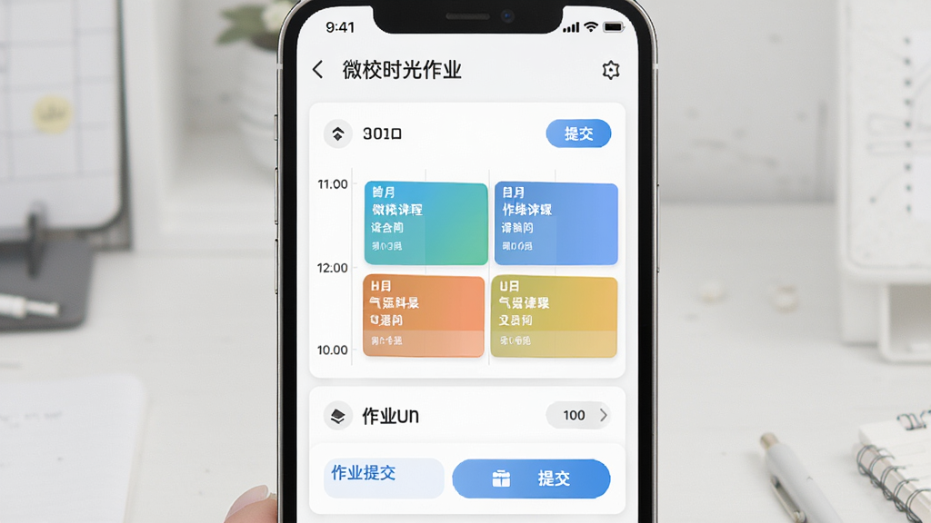 ΢Уʱ����ҵ��γ̹������棬����Ϊ�ֻ�չʾ�γ̱�����ҵ�б����������½ṹ���Ű�����������ˬ������ϸ�ڰ���ʱ���ᡢ��Ŀɫ�顢�ύ��ť�����ʸ��壬�ɾ����޶���Ԫ��