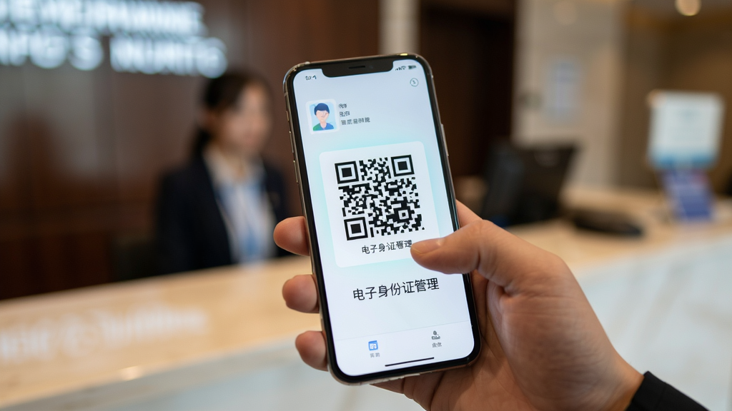 �ֳ��ֻ��ھƵ�ǰ̨��ʾ��������֤��ά�룬�ֻ���Ļ������͹�â��������ģ����ǰ̨����������Ϊ�ֻ����ά�룬�Ű�������ľ۽���ͼ��������дʵ��ϸ�ڱ��ֶ�ά����������ָ�ճ���̬�����������ɾ��޶���Ԫ�أ�ͼƬ�б�ע���֡���������֤������