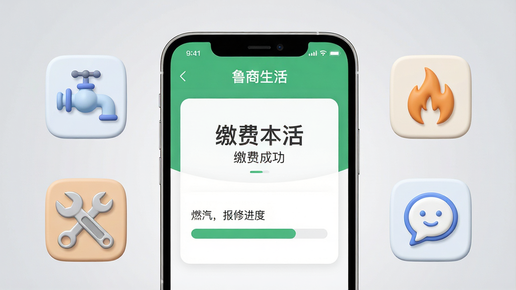 ��������Ϊһ���ֻ�����Ļ��ʾ��³�����APP�Ľɷѳɹ�ҳ���뱨�޽��������ֻ�����ֱ�������ˮ��ͼ�ꡢȼ������ͼ�ꡢ���ֹ���ͼ��Ϳͷ��Ի���ͼ�꣬����3D����ͼ���񡣱���Ϊǳ��ɫ���䣬��ͼ�Գƾ��⣬���������ϸ�ھ��£���������������ɾ����޶���װ�Ρ�