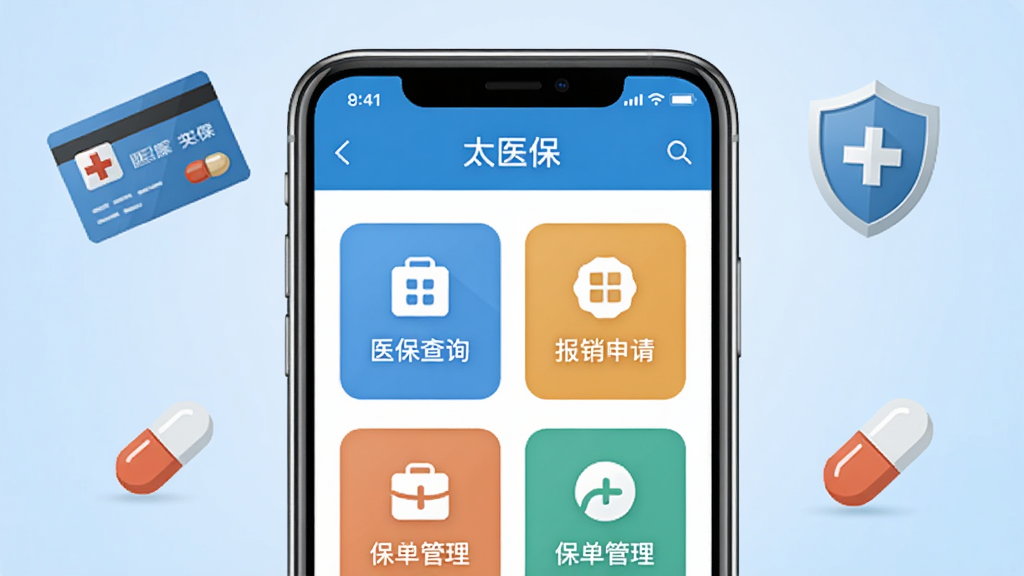 ̫ҽ���ֻ�Ӧ��������չʾ�������������һ�������ֻ�����Ļ��ʾ̫ҽ��APP��ҳ������ҽ����ѯ���������롢���������ȹ������ͼ�꣬����Ϊǳ��ɫ���䣬��Χ����ҽ���������ơ�ҩ���ҽ��Ԫ��ͼ�꣬���岼�ּ�����������Ϊ��ƽ��UI��ƣ�ϸ�ھ��£����ʸ��壬�ɾ��޶���Ԫ��