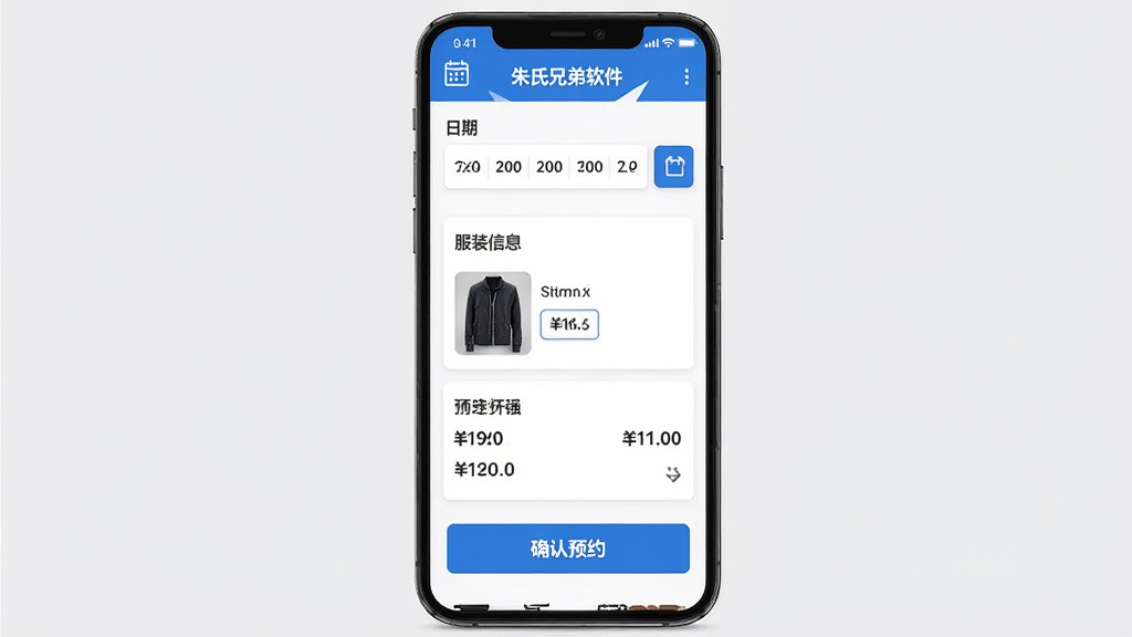 ����ԤԼ���̽��棬����չʾ�����ֵ�������ԤԼ����ҳ�棬��������ѡ��������װ��Ϣ��Ƭ��ȷ��ԤԼ��ť������Ϊ���½ṹ�����Ϊ�ƶ��˱�����Ʒ��ϸ�ڰ�������ͼ�ꡢ��װ����ͼ���۸���ϸ������Ϊ���壬�ɾ����޶���Ԫ��