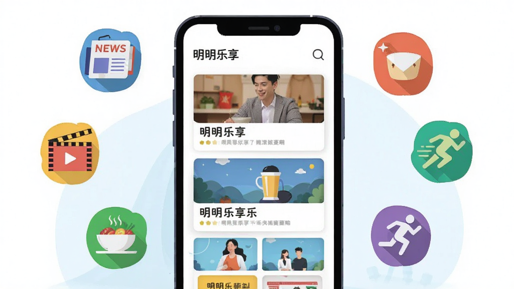 һ�ű�������������Ѷ�Ƽ����ܵĲ廭��������һ���ֻ���Ļ��չʾ���ٲ���ʽ��ͼ�Ŀ�Ƭ��ÿ�ſ�Ƭ���в�ͬ����������ͼ�ͱ��⣬�ֻ���ΧƯ���Ŵ�����ͬ��Ѷ����ͼ�꣬�����š���Ӱ����ʳ���˶��ȣ����Ϊ��ƽ���廭��ɫ�����죬���ʸɾ����޶���Ԫ�أ�ͼ�����ְ���������������