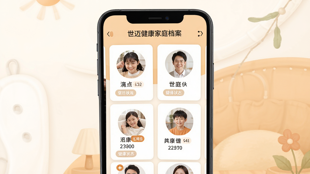 ����������ͥ����ҳ�棬�ֻ���Ļչʾ�����ͥ��Աͷ��Ƭ�뽡��״̬��ǩ������Ϊů��ɫ��ǳ��ɫ������Ϊ�������У������ܰ�Ӽң�ϸ�ڰ��������������ǩ�����ʸɾ����޶���װ��