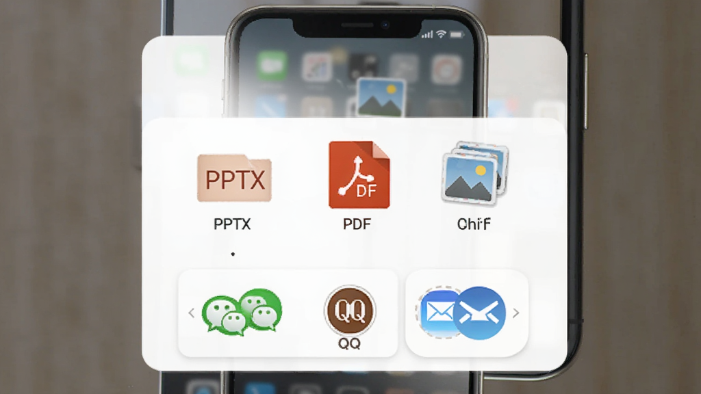 PPT�����༭�����������棬�ֻ���Ļ��ʾ������ʽѡ�����PPTX��PDF��ͼƬͼ�꣬�·���΢�š�QQ���ʼ��ȷ�����ť������Ϊ��ɫ��Ƭʽ���֣������ˬ��ϸ�����������ʸɾ�