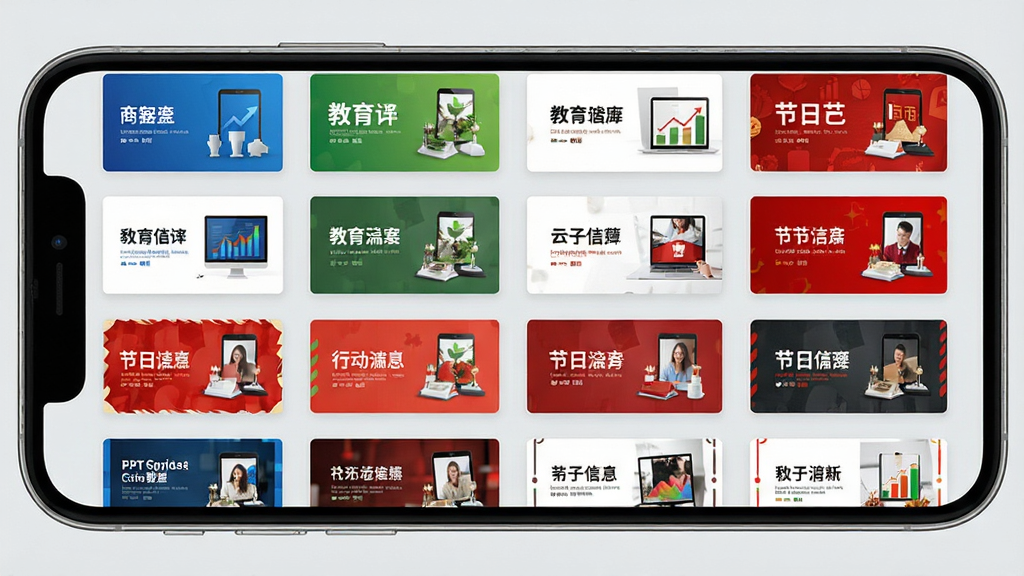 PPT�����༭ģ��ѡ����棬�ֻ���Ļ��ʾ���PPTģ������ͼ�������������������̡����պ�Ȳ�ͬ��񣬽��沼��Ϊ�������У�����Ϊǳ��ɫ����������죬ϸ�����������ʸɾ����޶���Ԫ��
