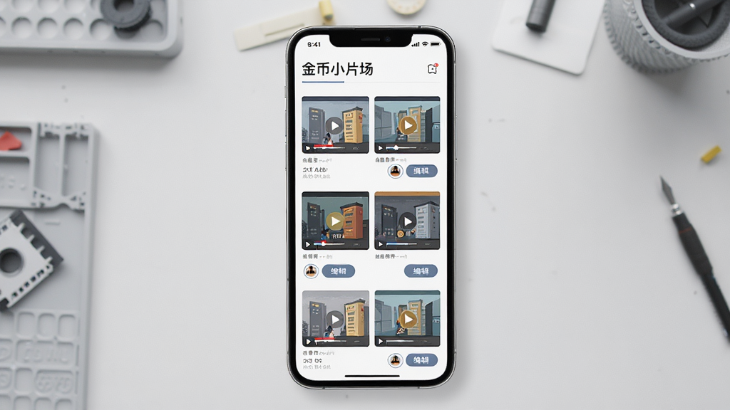 ����չʾ�����СƬ������Ʒ����棬�ֻ���Ļ�������Ŷ����Ƶ����ͼ��ÿ������ͼ�·��в���ʱ���ͱ༭��ť������Ϊǳ��ɫ����̨������Ϊ�ֻ�������У����Ϊ��Լ����廭��ϸ�����������ʸ��壬�ɾ����޶���Ԫ��