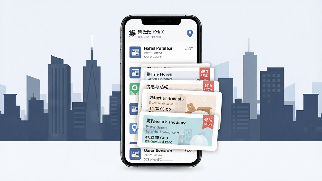 一张集氏生活本地资讯推送功能的界面展示图,主体为手机屏幕显示资讯列表与优惠活动卡片,背景为城市街区剪影,布局为手机居中、资讯卡片层叠展开,排版简洁,风格为现代科技感扁平设计,细节包含新闻图标、折扣标签、定位标识,画质高清,画面干净无多余元素