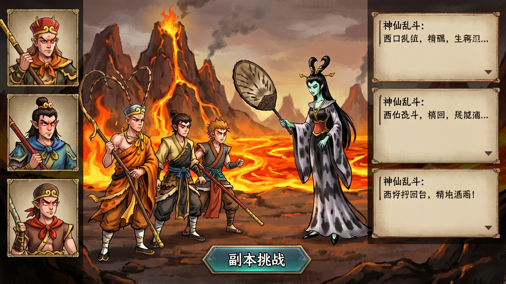 �λ����μ�-�����Ҷ����غϾ��鸱�����棬����Ϊ��ɮʦͽ�����ڻ���ɽǰ�����ȹ������ţ����ֲ��ú�����չʾ�����Ϊ��ɫ���棬�Ҳ�Ϊ�Ի����·�Ϊ������ս��ť���Ű��η��������Ϊ�����ֻ棬ϸ�ڰ�������ɽ������Ч�������ȹ����İŽ��ȡ�ʦͽ���˵ı��鶯�������ʸ���ɾ����޶���Ԫ��