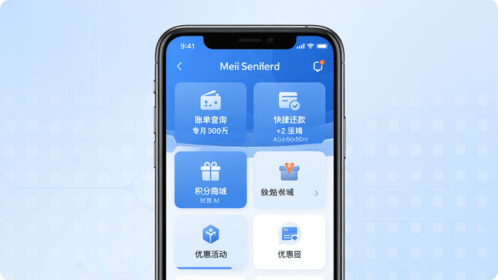 �����ռ����ÿ�����Ӧ�������棬�ֻ���Ļ����չʾ����ɫ���ڿƼ���񣬽�������˵���ѯ����ݻ�������̳ǡ��Żݻ�ȶ������ģ��ͼ�꣬�Ű��������룬����Ϊǳ��ɫ���䣬���������ϸ�ھ��£����ʸ��壬�ɾ��޶���Ԫ��