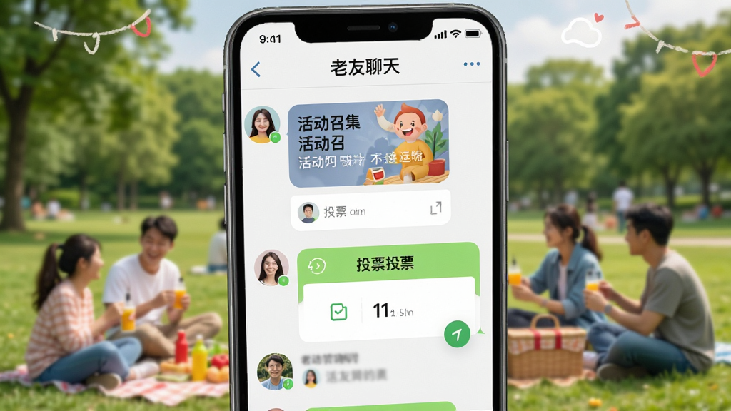 �ֻ���Ļ��ʾ���������졹Ⱥ��������棬�л�ټ���Ƭ��ͶƱѡ���λ�û�ͷ�����У������ǹ�԰�ۻ᳡���������ã����ʸɾ����޶���Ԫ��