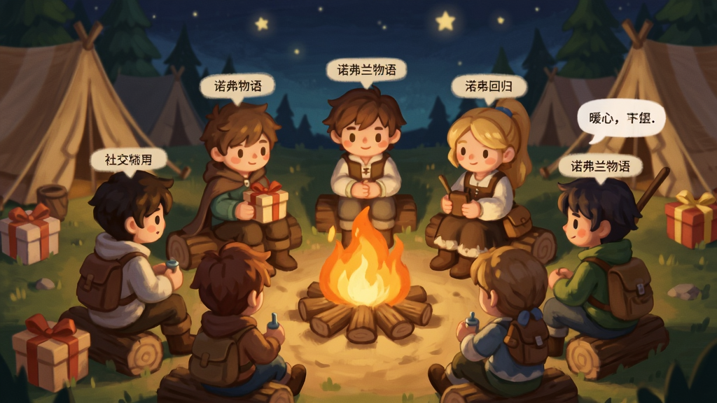 ŵ��������-ů�Ļع��罻�����廭������Ϊ��λ��ҽ�ɫΧ���������ԣ�����Ϊ���ι�ͼ��������ҹ����Ӫ�����ǿգ����Ϊ��ܰͯ���磬ϸ�ڰ�����ɫͷ�������ֱ�ǩ������С��������ݣ�������ů�ɾ����޶���Ԫ��
