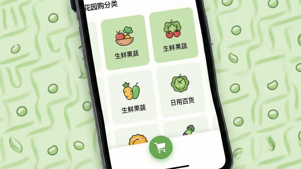 ��԰����Ʒ����ҳ�棬�ֻ���Ļ��չʾ���ʹ��������ðٻ���������ÿ���������м��ͼ�������ֱ�ǩ��ҳ��ײ��й��ﳵ������ť������Ϊ��ɫ��ǳ��ɫ���䣬�����ˬ�����ʸɾ����޶���Ԫ��