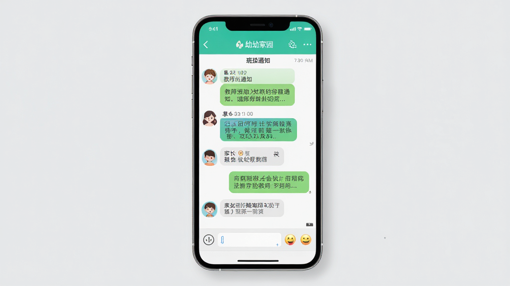 ���׼�԰��ʦ��ʱͨѶ���棬����Ϊ�ֻ���Ļ��չʾ�༶Ⱥ�ĶԻ�ҳ�棬������ʦ���͵�֪ͨ��Ϣ�ͼҳ��ظ����ݣ�����Ϊ�ֻ���������չʾ������Ϊǳ��ɫ�����Ϊ�ִ��罻Ӧ��UI���ϸ�ڰ����������ݡ�ͷ��ʱ����ʾ�������ͱ��鰴ť�����ʸ��壬�ɾ����޶���Ԫ��