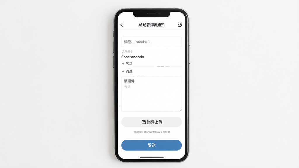 ���׼�԰��ʦ֪ͨ���淢�����棬����Ϊ�ֻ���Ļչʾ֪ͨ�༭ҳ�棬����������������ı༭���������ϴ���ť�ͷ��Ͱ�ť������Ϊ�ֻ��������У�����Ϊ��ɫ��౳�������Ϊ�����Լ��ƽ����ƣ�ϸ�ڰ��������ؼ���ͼ�갴ť����ʾ���֣����ʸ��壬�ɾ����޶���Ԫ��