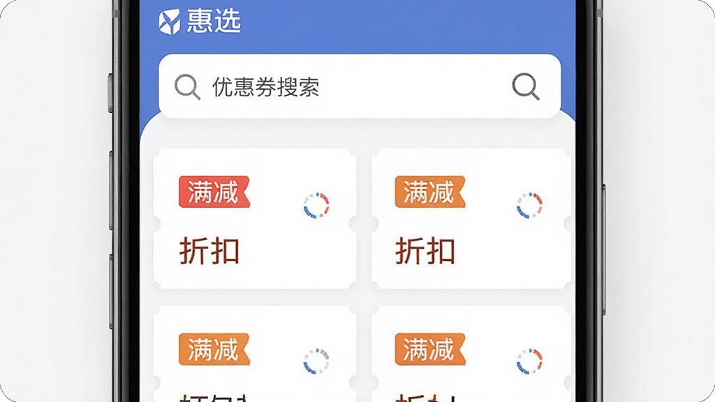 һ��չʾ����ѡ��APP�Ż�ȯ�������ܵĽ����ͼ���ͼƬ����������Ϊ�ֻ���Ļ����Ļ����ʾ������Ͷ���Ż�ȯ��Ƭ����Ƭ���С����������ۿۡ��ȱ�ǩ������Ϊ���½ṹ�����Ϊ�ִ�����UI��Ʒ��ϸ�ڰ�������ͼ��ͼ��ض��������ʸ���ɾ����޶���Ԫ��
