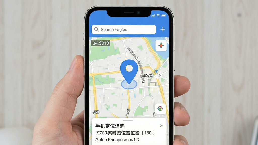 һ��չʾ���ֻ���λ׷����ʵʱλ�ò鿴���ܵ�ͼƬ������Ϊ�ֻ���Ļ�ϵĵ�ͼ���棬��ͼ������Ŀ����ɫ��λͼ�꣬����Ϊ�Ϸ����������м��ͼ�����·���Ϣ��Ƭ�����ƫ��ʵ�ù����࣬ϸ�ڰ�����γ������͵�ַ���֣������������ɾ��޶���Ԫ��