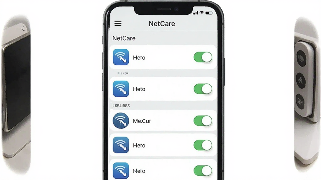 һ��չʾ NetCare Ȩ�޹���������ֻ���ͼ���������ֻ���Ļ��ʾӦ���б���ÿ��Ӧ���Ҳ������������ͼ�꣬������ NetCare ������������Ϊ�����б������Ϊ��ˬǳɫϵ��ϸ�ڰ���Ӧ��ͼ�ꡢ����״̬�������ǩ�����������ɾ����޶���Ԫ��