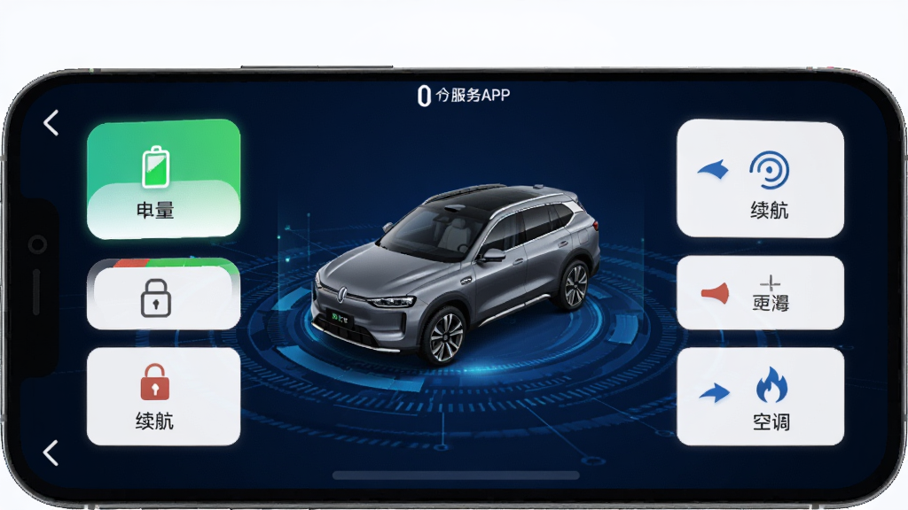 �ʽ����APP����Զ�̿��ƽ��棬�ֻ���Ļչʾ����3Dģ�ͣ���Χ���Ƶ��������������������յ��ȿ��ư�ť������Ϊ����ɫ�Ƽ���񣬽��沼��������ͼ�꾫�£����廭�ʣ��ɾ����