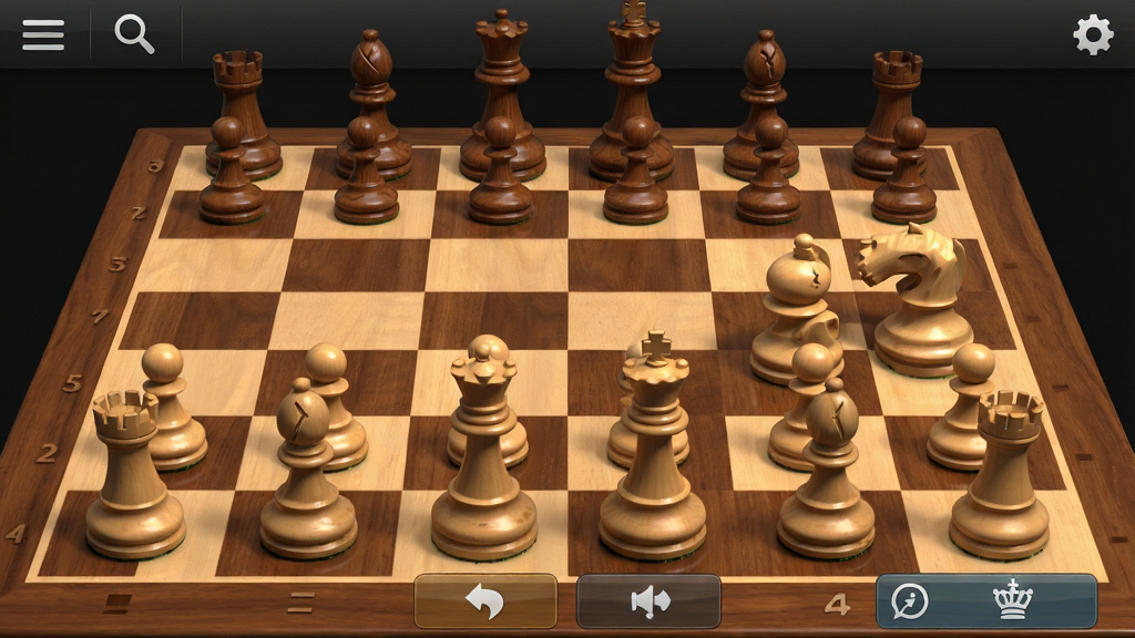 һ��չʾ��������(Chess)Ӧ���������ͼƬ������Ϊľ���������������������ӣ����ֲ��þ��жԳƹ�ͼ���Ű����������������ײ�������ť�����дʵ��࣬ϸ�ڿ̻����ӵĹ�Ӱ���ʸУ������������ɾ����޶���Ԫ��