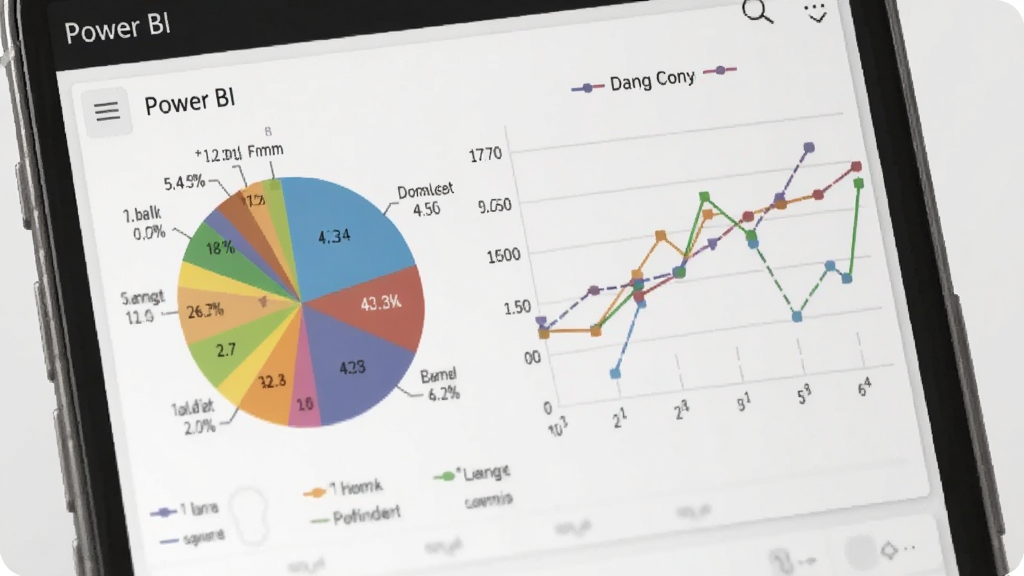 һ��Power BI�ƶ��˱���չʾͼ������Ϊ�ֻ���Ļ����ʾ��ɫ��ͼ������ͼ��ϵ��Ǳ��壬����Ϊǳ��ɫ������Ϊ�ƶ����������棬������ִ���ϸ�ڰ������ݱ�ǩ��ͼ�������ʸɾ����޶���Ԫ�أ���Ļ����ʾ����