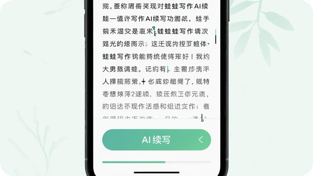 ����д��AI��д���ܽ��棬����Ϊ�ֻ���Ļ��ʾС˵�ı���AI��д��ť������Ϊ�������У��Ű��Ϸ�Ϊ�����·�Ϊ���ܰ�ť��������µ��ţ�ϸ�ڰ��������˸�����ɽ����������������ɾ��޶���Ԫ��