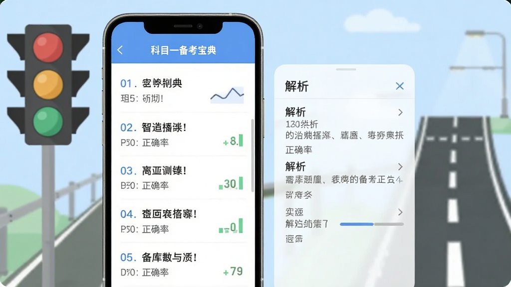 ��Ŀһ�������������½��棬�ֻ���Ļ��ʾ��Ŀ�б��ͽ�����壬�����н�ͨ�źŵƺ͵�·����Ԫ�أ�����ƽ����ƣ�ϸ�ڰ�����Ŀ��ź���ȷ��ͳ�ƣ������������ɾ����޶���Ԫ��