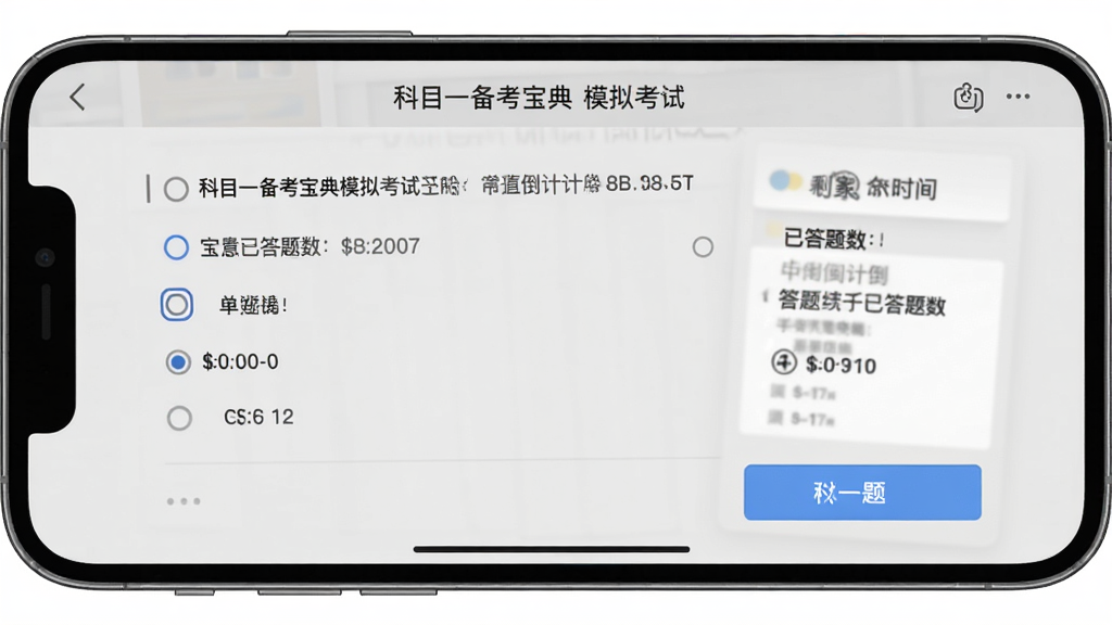 ��Ŀһ��������ģ�⿼�Խ��棬�ֻ�������ʾ���Ե���ʱ�ʹ��⿨������Ϊ����ɫ����Ŀ�����е�ѡ��ť����һ�ⰴť�������ʵ����ģ�⣬ϸ�ڰ���ʣ��ʱ����Ѵ������������������ɾ����޶���Ԫ��