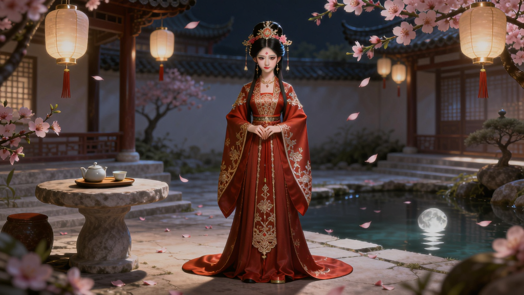 ����ΪһλŮ�Խ�ɫվ�ھ��Ĳ��õ��ɸ�ͥԺ�У����Ż�����ɫ���������Ϊȫ������У�ͥԺԪ�ػ������ܣ��Ű�Ϊ���棬���Ϊ����Ψ���廭��ϸ�ڰ��������߹ҡ��һ�Ʈ�䡢ʯ�����в�ߡ�ˮ�ص�ӳ�¹⣻����Ϊ4K���ɾ����£��޶���Ԫ��