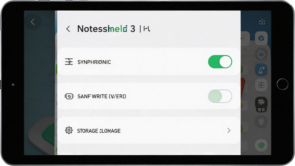 һ�� Noteshelf 3 �������ý���ͼ�����������ǰ�׿ƽ����Ļ��ʾ Noteshelf 3 �����ò˵�������ͬ�����ء���дУ׼�ʹ洢����ѡ�����Ϊ�����б�����������죬ϸ�ڰ������ذ�ť�ĸ���״̬�Ͳ˵����ֵ������Ű棬���ʸ��壬�ɾ����޶���Ԫ��