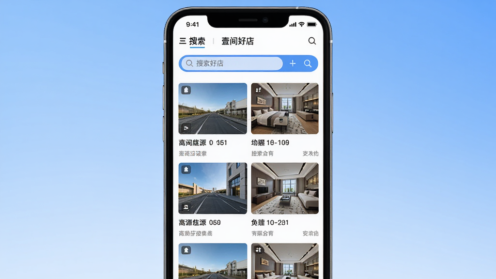һ��չʾҼ��õ�APP��ҳ������ֻ�����ͼ������������һ�������ֻ�����Ļ����ʾ�ⷿ��Դ�б���������������Ϊǳ��ɫ���䣬������ִ���ϸ�����������ʸɾ��޶���Ԫ��