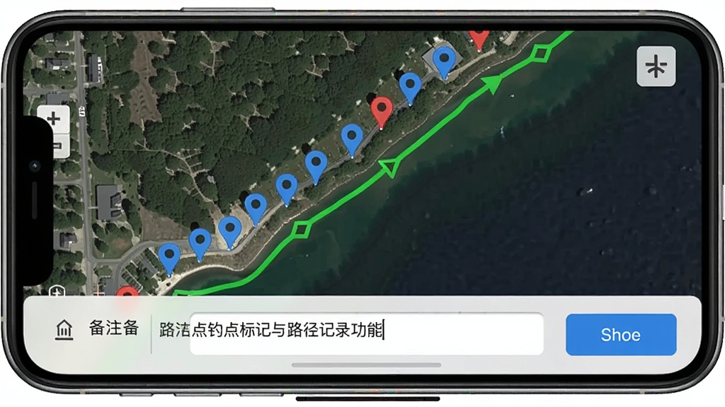 ·�����ǵ�ͼ��������·����¼���ܽ��棬����չʾ�ֻ���Ļ�ϵ����ǵ�ͼ����ͼ���ж����ɫ�ͺ�ɫ��ǵ㣬һ����ɫ�켣�����Ű������죬�ײ�������ע����򣬽�������ʵ�ã�ϸ�ڰ������ͼ�ꡢ�켣��ͷ����ע���ֿ򡢱��水ť�������������ɾ����޶���Ԫ��