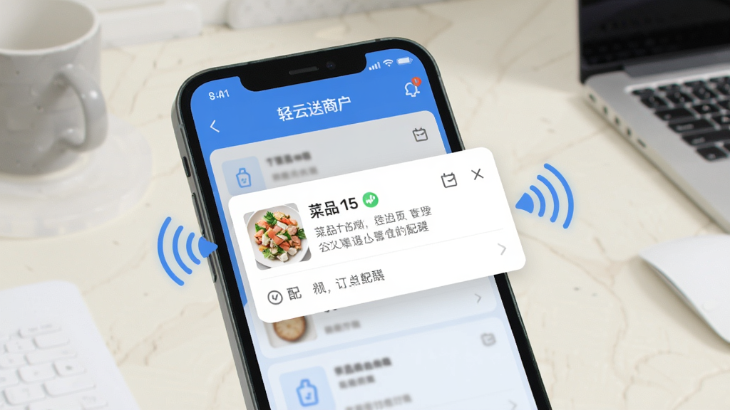 �������̻��˶������ѹ��ܽ��棬�������ֻ���Ļ�����¶���֪ͨ��Ƭ����Ƭ����ʾ��Ʒ������������Ϣ����Ļ��Ե����������ͼ���ʾ�����������ڽ��У�������ñ�ƽ����Ʒ��������ɫ��������Ϊǳɫ����̨�����������������ɾ�������