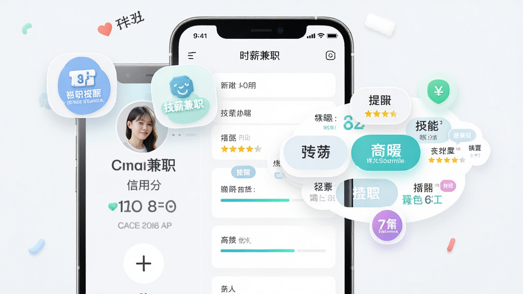 һ��AI��ͼ������չʾ��ʱн��ְ��App�ĸ��˼��ܱ�ǩ����ҳ�棬����Ϊ�ֻ������������ļ���ͼ�꣬����Ϊ���ҷ�����������û�ͷ�������÷֣��Ҳ��Ǽ��ܱ�ǩ�ƣ����Ϊ���¼�Լ�磬ϸ�ڰ����Ǽ�����������������ʸ��壬�ɾ��޶���Ԫ��