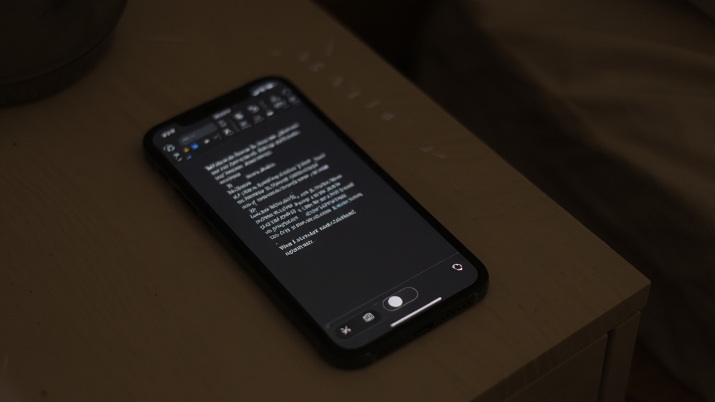 �ֻ���Ļ��ʾword�칫�ĵ���ҹ��ģʽ���棬����Ϊ���ɫ������Ϊǳ��ɫ������ײ����Ķ���ͼ�л���ť���ֻ����ڴ�ͷ���ϣ��������߽ϰ�����񰲾����ʣ������������ɾ����޶���Ԫ��