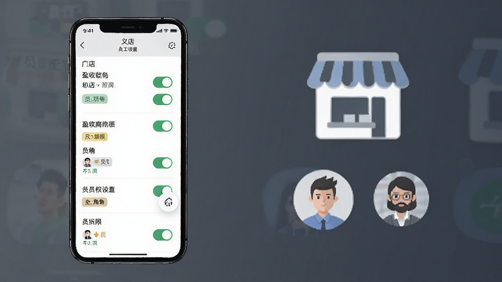 һ�ű���ӯ�����̻����ŵ���Ա���������ܵĻ��棬�������ֻ���Ļ�ϵ��ŵ��б���Ա��Ȩ�����ý��棬���沼��Ϊ����ֻ����Ҳ��ŵ�ͼ���Ա��ͷ�񣬷��Ϊ��Լ����磬ϸ�ڰ����ŵ����ơ�Ȩ�޿��ذ�ť��Ա����ɫ��ǩ�������������ɾ����޶���Ԫ��