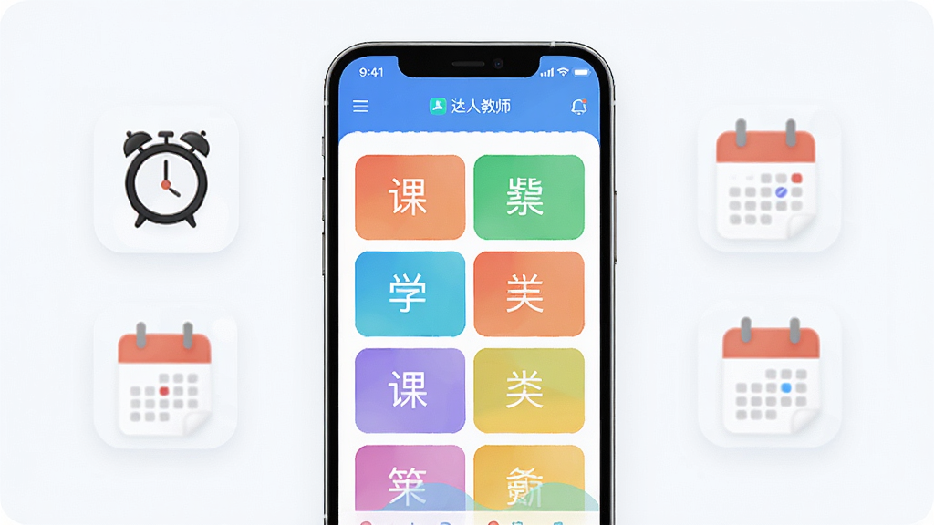 ����չʾ�����˽�ʦ�������е����ܿγ̹������棬�ֻ���Ļ��ʾ��ɫ�γ̱����������ġ���ѧ��Ӣ��ȿ�Ŀ���Ա������Ӻ�����ͼ�꣬����λ�ڻ������У���������������Լ�ִ���ϸ�ڷḻ�����ʸ��壬�ɾ��޶���Ԫ��