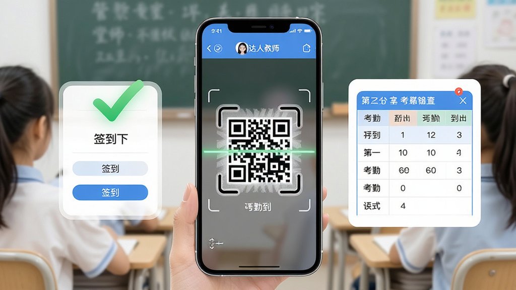 ����չʾ�����˽�ʦ������ǩ�����ܣ��ֻ���Ļ��ʾǩ���б��Ͷ�ά��ɨ����棬�Ա��д�ͼ��Ϳ��ڱ�������λ�ڻ������룬���ֺ����������ˬ���죬ϸ�����������ʸ��壬�ɾ��޶���Ԫ��