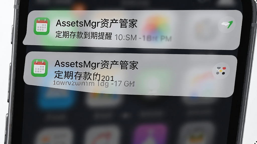 ����Ϊ�ֻ�֪ͨ���Ľ��棬֪ͨ������ʾAssetsMgr�ʲ��ܼҶ��ڴ������ѣ�����Ϊ����֪ͨ�����Ű��࣬���Ϊ�ִ��ֻ�ϵͳ�磬ϸ�ڰ�������ͼ�ꡢ�������֡�ʱ��������ʸ��壬�ɾ����޶���Ԫ��