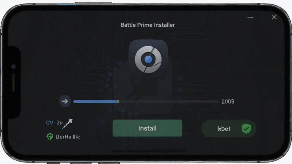 һ��չʾBattle Prime��װ�����������ͼƬ������Ϊ�ֻ���Ļ��ʾ��װ�������棬����Ϊ����չʾ����ͼ���밲װ��ť���Ű������ˣ����Ϊ�Ƽ��а�ɫϵ��ϸ�ڰ������������汾�š������Լ���ʶ�����ʸ��壬�ɾ����޶���Ԫ��