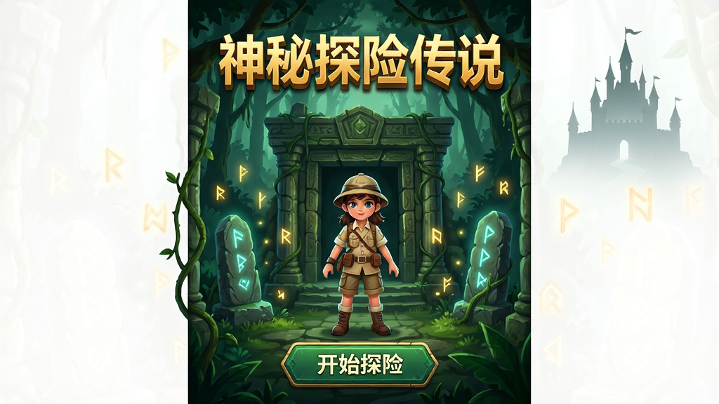 ��������������̽�մ�˵��Ϸ�����棬һλ����̽�շ��������ɫվ�ڹ����ż���ڣ���������������뷢��ʯ�����Ϸ��ý�ɫ������д�š�����̽�մ�˵�����·��С���ʼ̽�ա���ť�����ֲ��������ֻ���ϷUI�������ɫ���������밵��Ϊ����ϸ�ڰ����������Ƶ�ʯ����Ư���ķ��Ĺ�㡢Զ���������ֵĳǱ����������ʸ��壬�ɾ����޶���Ԫ��