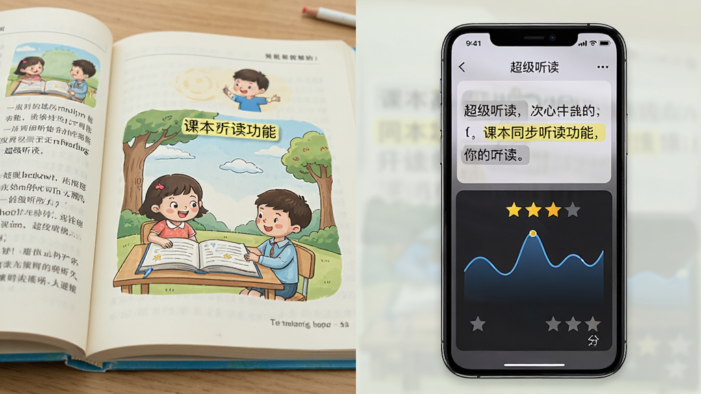 һ��չʾ�α�ͬ���������ܵĻ��棬������һ��������Ӣ��α���һ���ֻ����ֻ���Ļ��ʾ���ľ��Ӻͷ������ֲ����ߣ����ֲ������ҷ���������ǿα���ͼ���Ҳ����ֻ����棬���дʵ�����磬ϸ�ڰ���������������������������Ļ���������ǣ������������ɾ����࣬�޶���Ԫ��