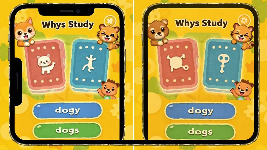 Whys Study Ȥζ��ϰģʽ���棬�ֻ���Ļչʾ��ɫ��ϰ��Ƭ��ѡ�ť������Ϊ������ɫ���������п�ͨ�����ɫ��飬�����ã������������޶���Ԫ��