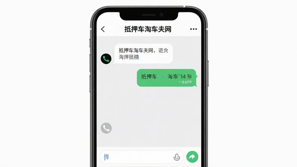 一部手机屏幕显示抵押车淘车夫网APP的聊天沟通界面,上方显示