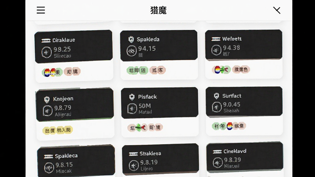 猎魔APP的查询结果列表页面,画面中展示多条档案记录卡片,每张卡片包含信息摘要和标签,背景为白色,顶部有“猎魔”导航栏,风格为卡片式布局,画质清晰,干净无杂乱元素