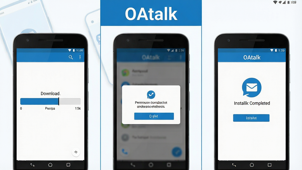 һ��չʾ��׿�ֻ���װOAtalk���̵Ĳ���ʾ��ͼ�������Ϊ�������֣������ʾ���ؽ��������м���ʾȨ����Ȩ�������Ҳ���ʾ��װ��ɽ��棬�����С�OAtalk�����ֱ�ʶ��������Ϊ��ƽ����Ϣͼ����ɫ����ɫ�Ͱ�ɫΪ����ϸ�����������ʸ��壬����ɾ����޶���Ԫ�ء�