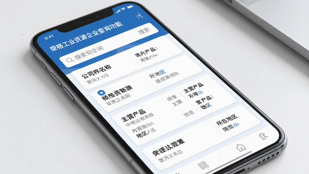 �ٸ�ҵ��Դ��ҵ��ѯ����ҳ�棬�ֻ���Ļ��ʾ��ҵ�б���������ÿ����ҵ��Ϣ������˾���ơ���Ӫ��Ʒ�����ڵ�����������ÿ�Ƭʽ���֣�������ɫ����������񣬸߻��ʣ��ɾ����޶���Ԫ��