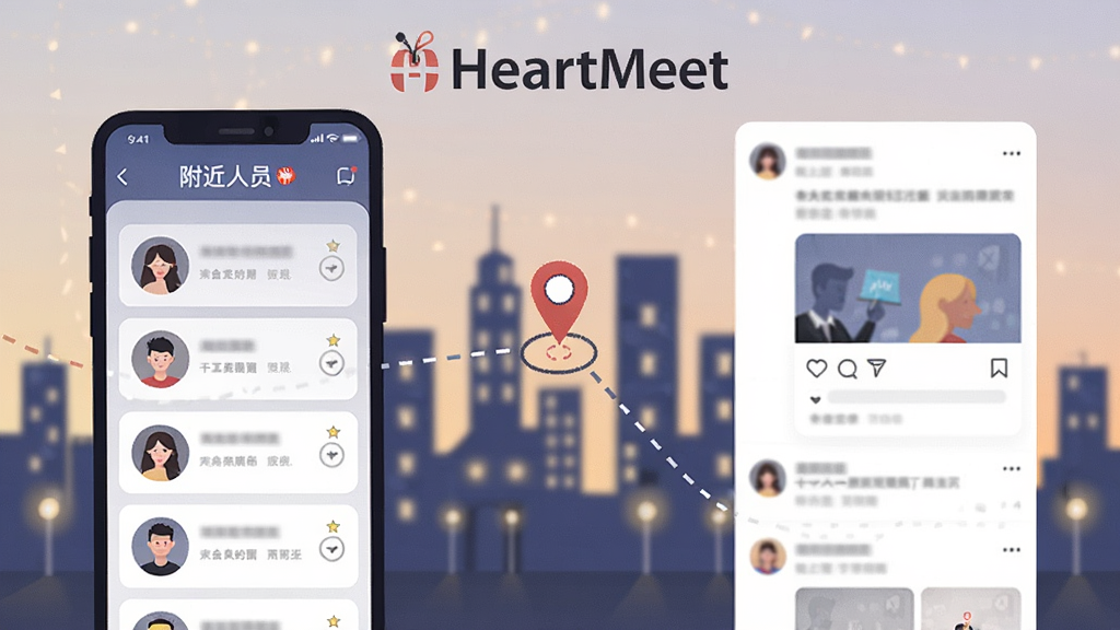 һ���� HeartMeet ��������Ϊ���ĵ��罻�����廭���������Ϊ�ֻ�����չʾ���������б����Ҳ�Ϊͬ�Ƕ�̬��Ϣ�����м����������ӱ�ʾ������λ��ϵ������Ϊ���м�Ӱ����͵ƹ⣬�������ҷ���������ƽ���廭��ϸ�ڰ�����λͼ�ꡢͷ��Բ��Ͷ�̬��Ƭ�������������ɾ����޶���Ԫ�ء�