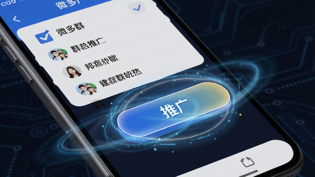 ΢��Ⱥһ���ƹ㹦�ܲ������棬����չʾ�ֻ���Ļ�й�ѡ���Ⱥ������ƹ㰴ť��˲�䣬��ť��������������΢��Ч���Σ����Ƽ��У�ϸ�ڷḻ�����ʸ��壬�޶���Ԫ��