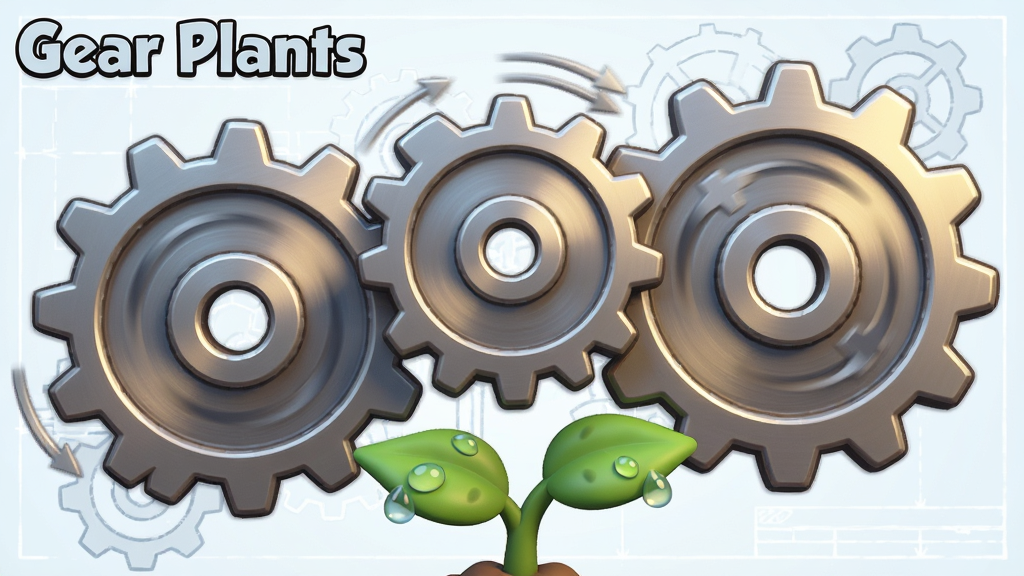 һ��չʾGear Plants���ִ������ջ��Ƶ�AI��ͼ��������������ͬ��С�Ľ������ֽ���ҧ�ϣ��м���ִ���������ַ�����ת�������·�������һ�����ڷ�ѿ����ɫֲ�����Ϊ���й�ͼ�����Ϊ2.5D��ͨ��Ⱦ��ϸ�ڰ������ֳ����Ľ����ʸС�ֲ��ҶƬ�ϵ�¶�顢�����е����Ļ�е��ͼ�������������Ͻ��С�Gear Plants�����������������ɾ����޶���Ԫ�ء�