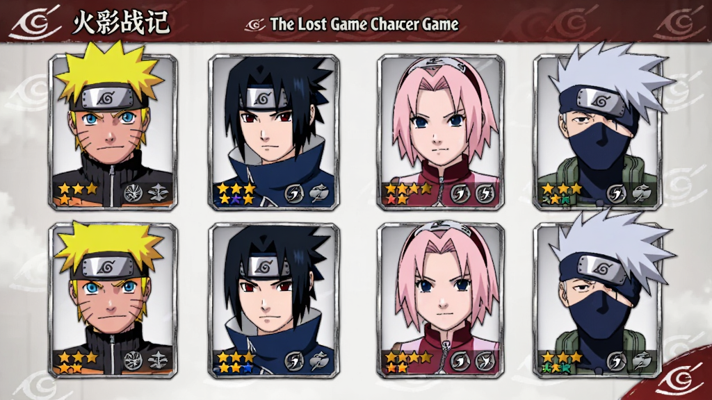 ��Ӱս�� : The Lost Game ��ɫѡ����棬�������������������ˡ�������Сӣ���������ȶ������ߵ�ͷ��Ƭ�����ֲ�������״�Ű棬���Ϊ��ϵ������Ϸ���棬ϸ�ڰ���ÿ����ɫͷ���·����Ǽ�������ͼ�ꡢ�����Ե��ľҶ��־װ�Σ������������ɾ����޶���Ԫ��